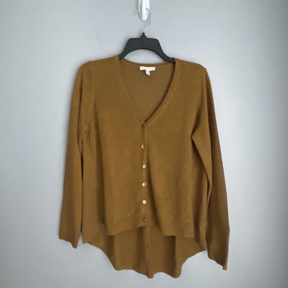Eileen Fisher 100% Organic Linen Hi Low Sweater Cardigan Women PM Button Bronze